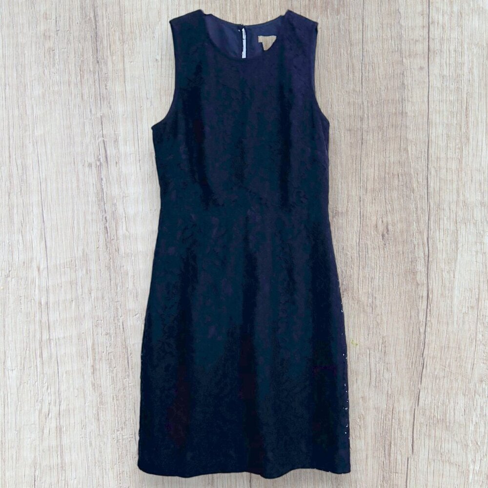 J CREW Navy Blue Lace Midi Sleeveless Fitted Sheath Dress Lined Wedding Formal 2